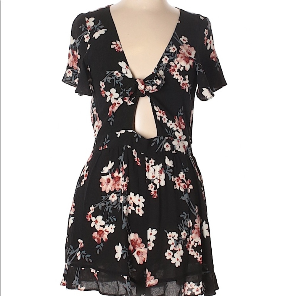 AE Black Floral Romper with pockets American Eagle